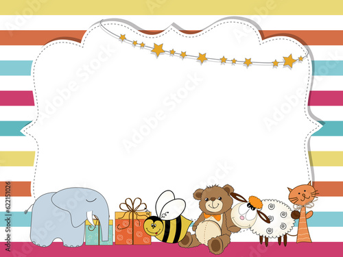 Pretty frame on color lines   template for baby shower or birthday card  vector format