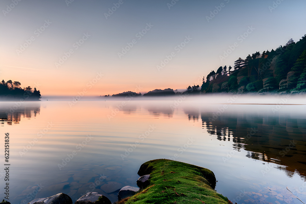 sunrise on the lake.Generative AI