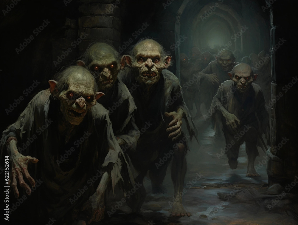 A Painting of a Group of Goblins in a Cavern Generative AI