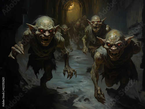 A Painting of a Group of Goblins in a Cavern Generative AI photo