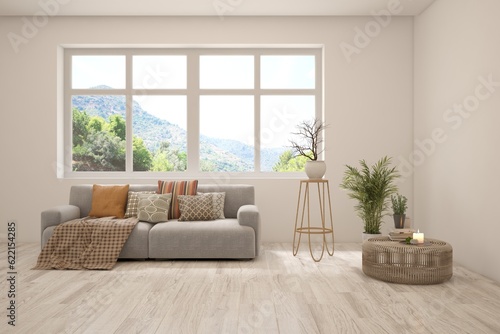 Wallpaper Mural Modern interior concept with sofa and summer landscape in window. 3D illustration Torontodigital.ca