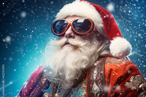 Santa Claus in futuristic cloth. Christmas holiday fashion concept photo