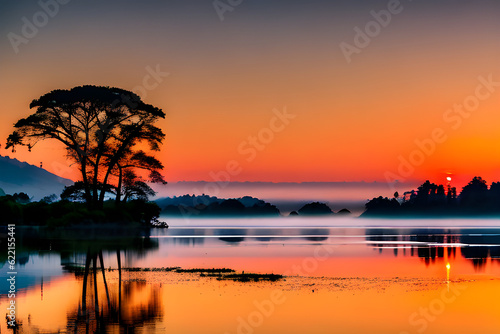 sunset on the lake.Generative AI © HyungIl