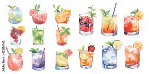 watercolor Cocktail Drinks clipart for graphic resources photo