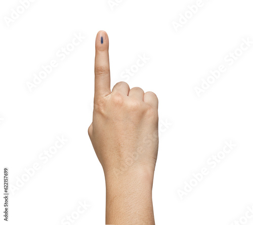 Female Indian Voter Hand with a voting sign or ink pointing vote for India on background with copy space election commission of India © GEMINI