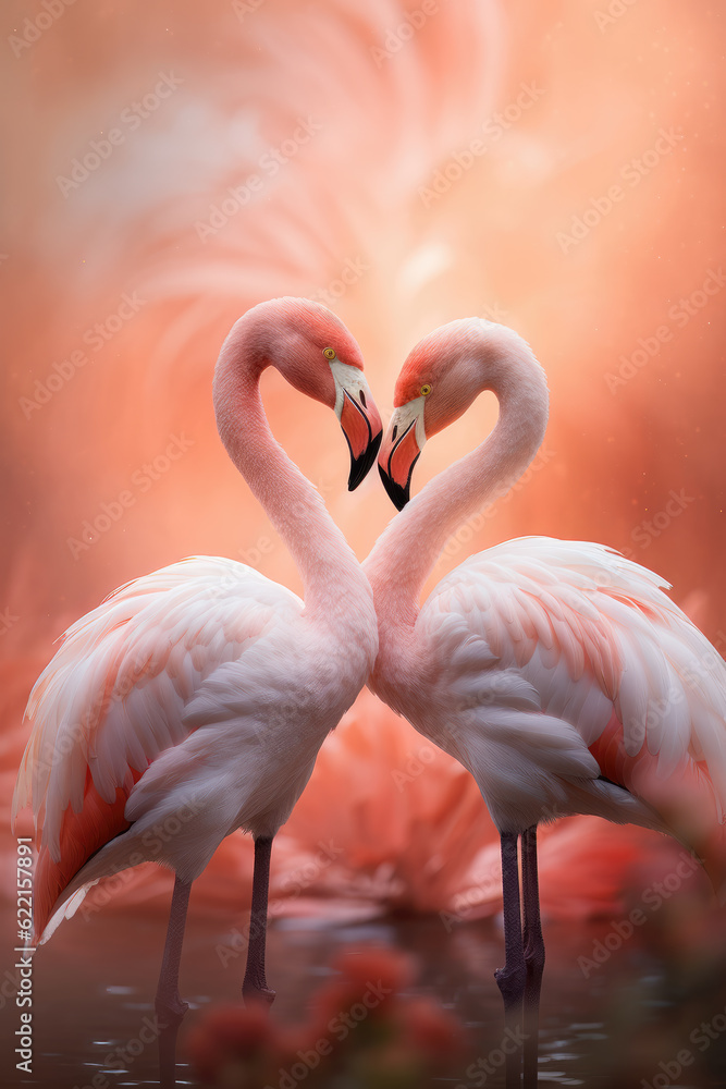 Naklejka premium Couple of Pink Flamingo in Love