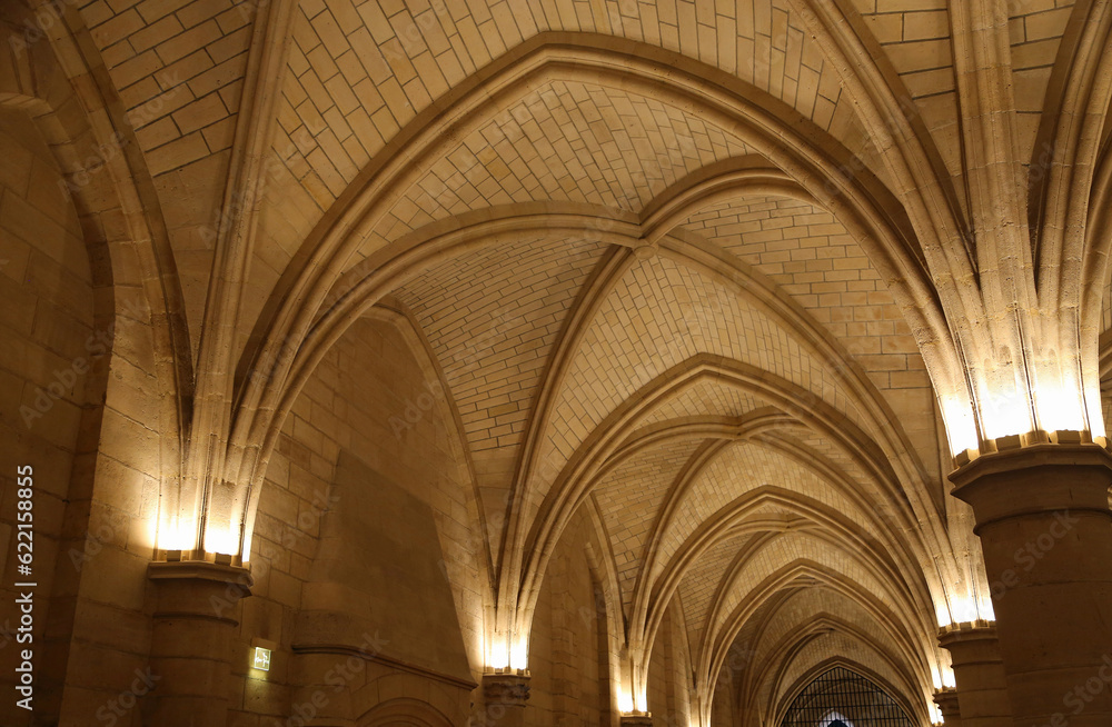 The ceiling of the main hall - La Conciergerie interior - Paris, France