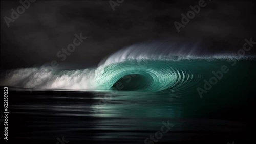 Moonlit Surf: Nature's Masterpiece - Video of a surf wave under a under moonlightt. Ideal for surf, travel, and nature-themed content. Reworked generative AI.