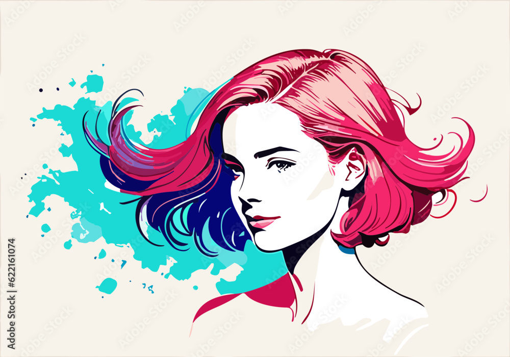 Portrait of beautiful woman with long red hair isolated on white background. Vector illustration. Portrait of beautiful woman with long red hair isolated on white background. Vector illustration.