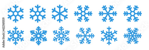 Set blue snowflake icons collection isolated on white background. 
