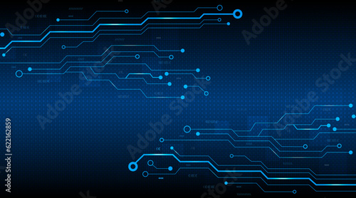 Digital circuit lines futuristic technology abstract and cyberspace with blue background.