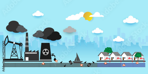 water contamination concept With icons. Cartoon Vector People Illustration.