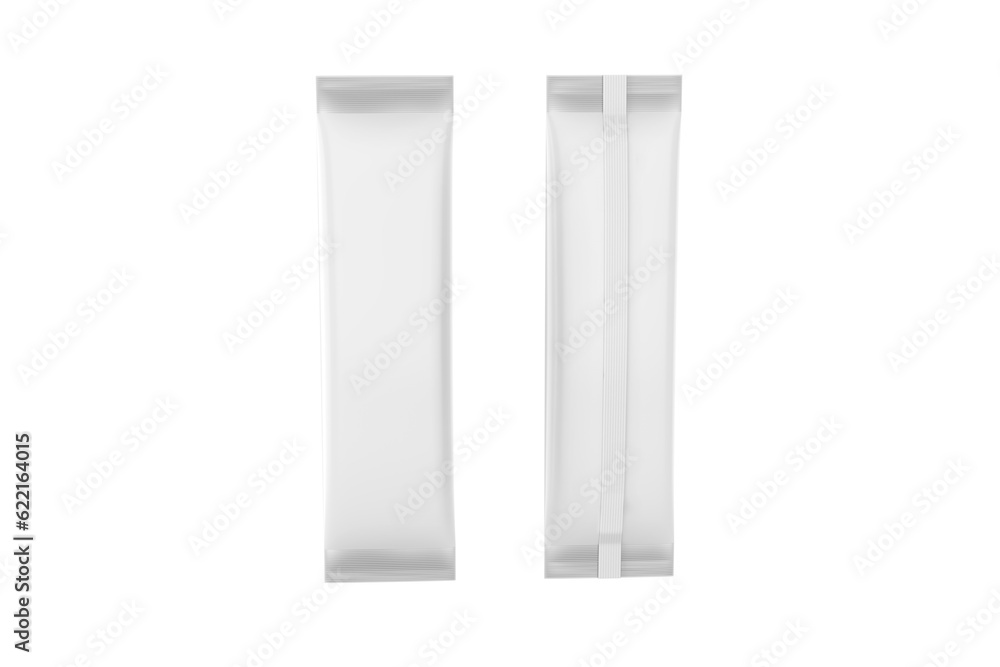 stick sachet front and back mockup isolated on white background. 3d illustration stick sachet front and back mockup isolated on white background. 3d illustration