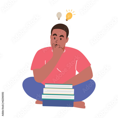 man with books thinking solutions