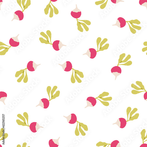 Radish, seamless pattern. Endless vegetable background. Natural food, vegetar...