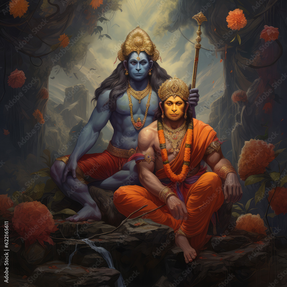 Lord hanuman and lord ram generative AI
