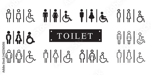 Toilet icons set, male or female restroom.Vector illustration style is flat iconic symbol.	

