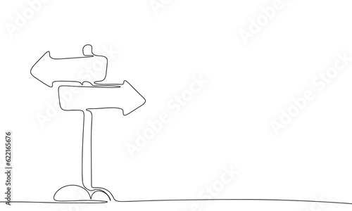 Arrow direction one line continuous. Direction concept banner. Line art outline vector illustration isolated on white background.