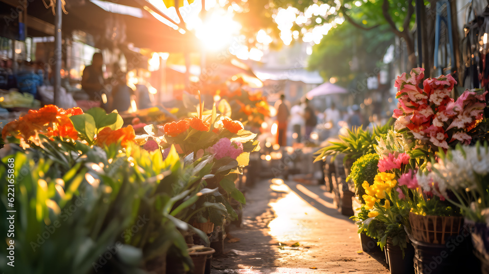 Street of tropical flowers Market Zone ,generate Ai Street of tropical flowers Market Zone ,generate Ai