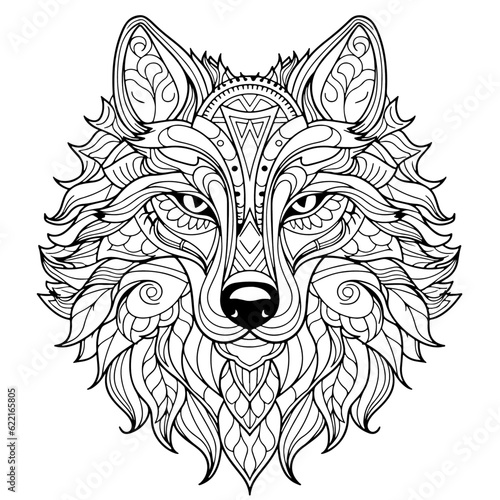 outline of a decorative wolf head vector