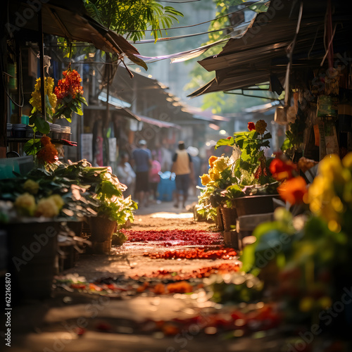 Street of tropical flowers Market Zone ,generate Ai