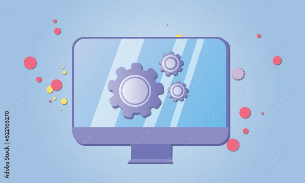 Loading process in computer screen. System software update, data upgrade or synchronize with progress bar.on blue background.Vector Design Illustration. Loading process in computer screen. System software update, data upgrade or synchronize with progress bar.on blue background.Vector Design Illustration.