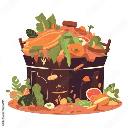 compost in wooden basket illustration