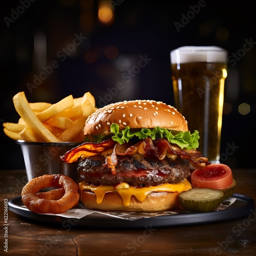 Tasty burger and fries