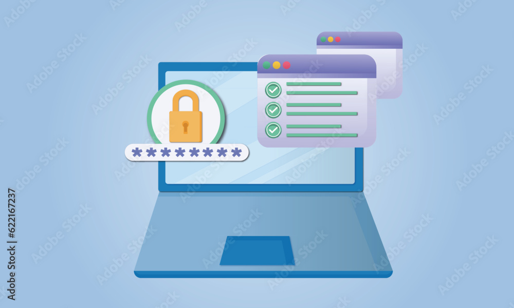 Notification with lock and password on screen laptop. Notification with lock and password on screen laptop.