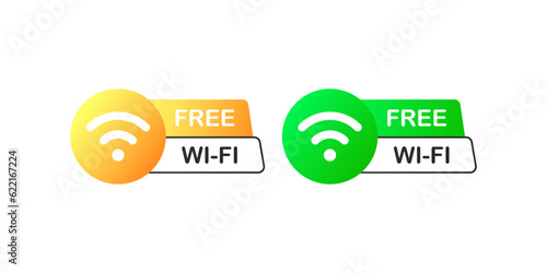 Free wi-fi. Flat, color, free wifi label, public wifi, wifi in a public place. Vector icons.