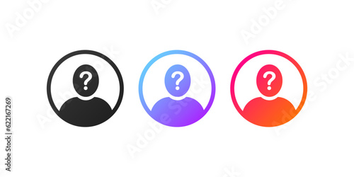 Unknown user. Flat, color, new user, unknown profile, no avatar. Vector icons.