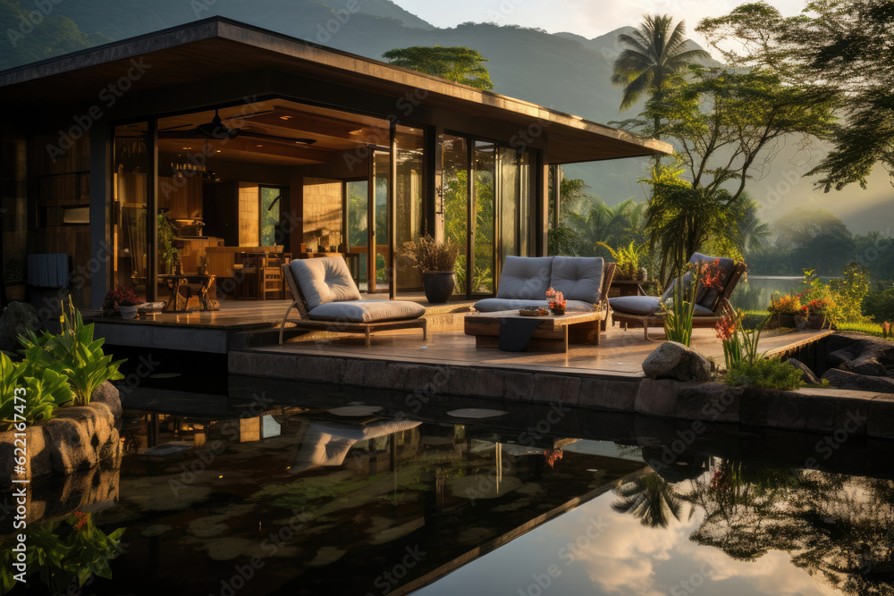 Small house, surrounded by the serenity of green rice fields, fish ponds, and vegetable gardens Small house, surrounded by the serenity of green rice fields, fish ponds, and vegetable gardens