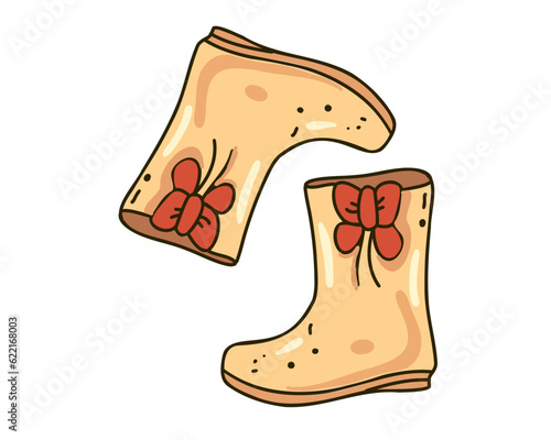 Rubber boots with a bow,
vector illustration