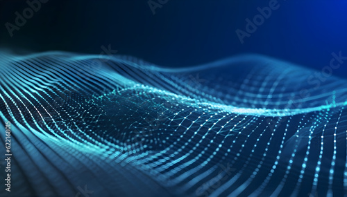 Data technology illustration. Abstract futuristic background. Wave with connecting dots and lines on dark background. Wave of particles.- Ai Generative