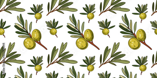 Seamless pattern with olive branch, vector illustration