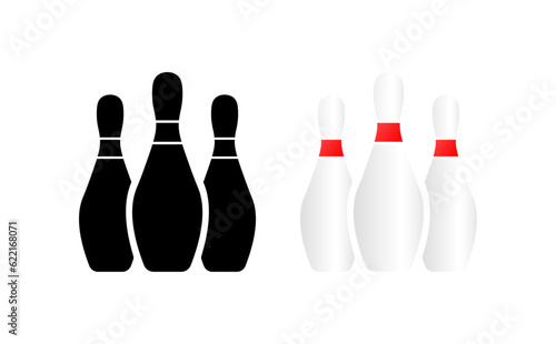Skittles. Flat, color, bowling pins, strike. Vector icons.