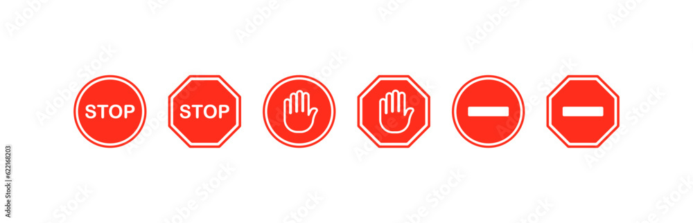road signs. Flat, red, stop sign, prohibition road signs. vector icon.