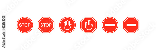 road signs. Flat, red, stop sign, prohibition road signs. vector icon.