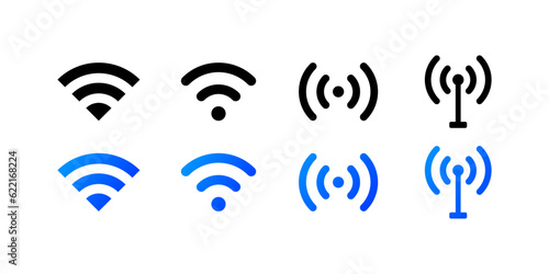 Connection. Flat, color, wireless internet, internet signal. Vector icons.