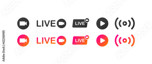 Live stream. Flat, color, live broadcast, broadcast live. Vector icons.