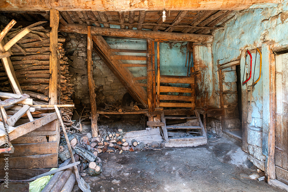 view from inside a destroyed old house view from inside a destroyed old house