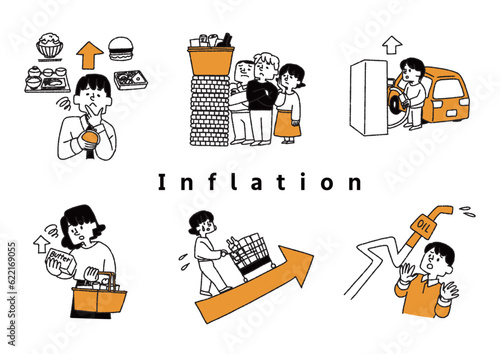 物価上昇、インフレに関する人物イラストセット
