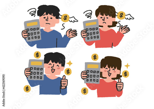 お金で得をした男性と女性のイラストセット