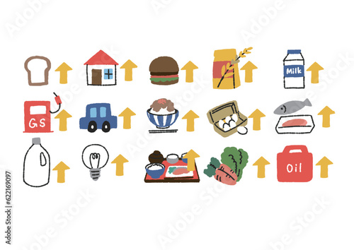 インフレーションで価格高騰するもののイラストセット