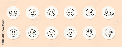 Emoji line icon. Emotions, joy, sadness, anger, laughter, love, pleasure. Pastel color background. Vector line icon for business