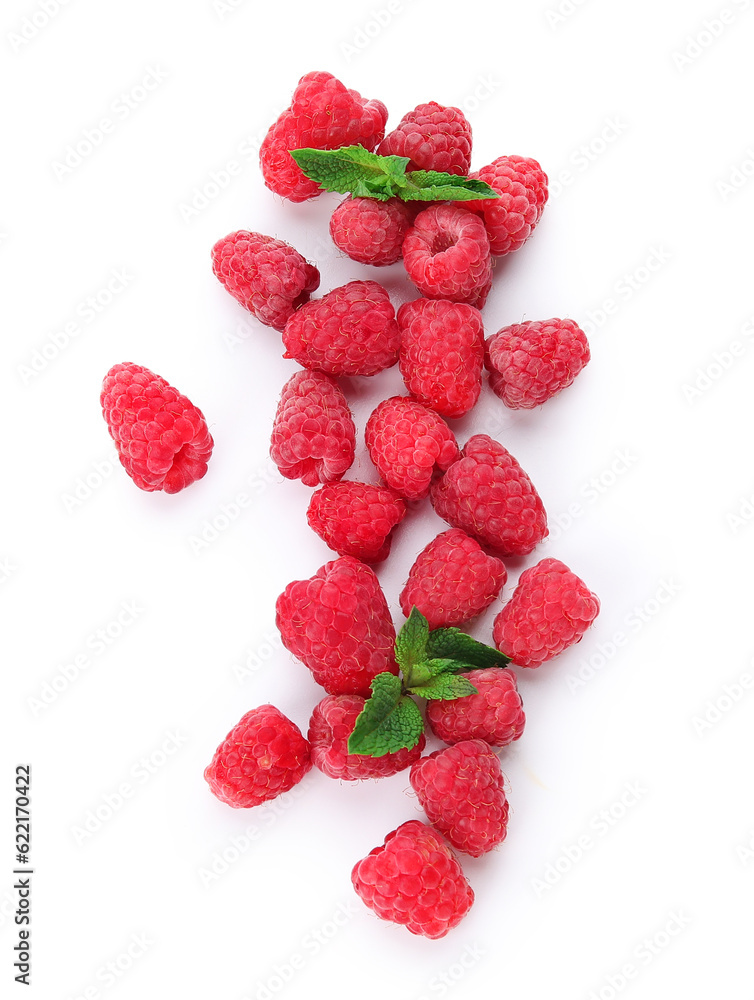 Fresh raspberry and mint on white background Fresh raspberry and mint on white background