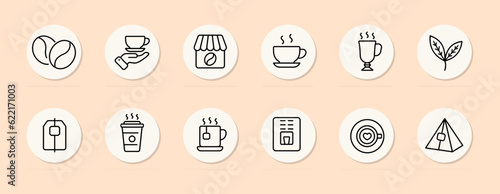 Coffee line icon. Grains, tonic, coffee brewing, cafe, diner, paper cup. Pastel color background. Vector line icon for business