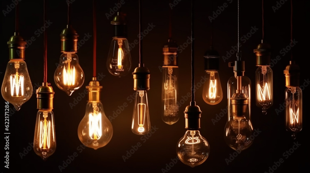 Classic Edisson bulbs backgound. Retro style bulbs. Generative ai Classic Edisson bulbs backgound. Retro style bulbs. Generative ai