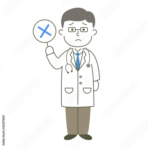 doctor, man, medical care, hospital, NG, denial, negation, negation, simple, simple substance, human, illustration, vector