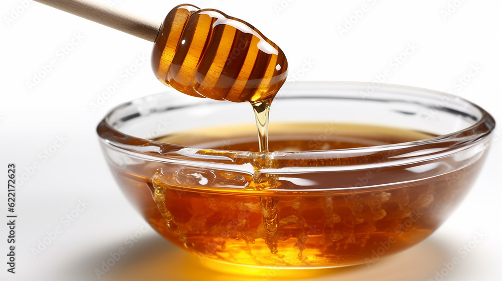 The liquid gold of honey, with its mesmerizing amber hue and enticing drips. Generative AI The liquid gold of honey, with its mesmerizing amber hue and enticing drips. Generative AI